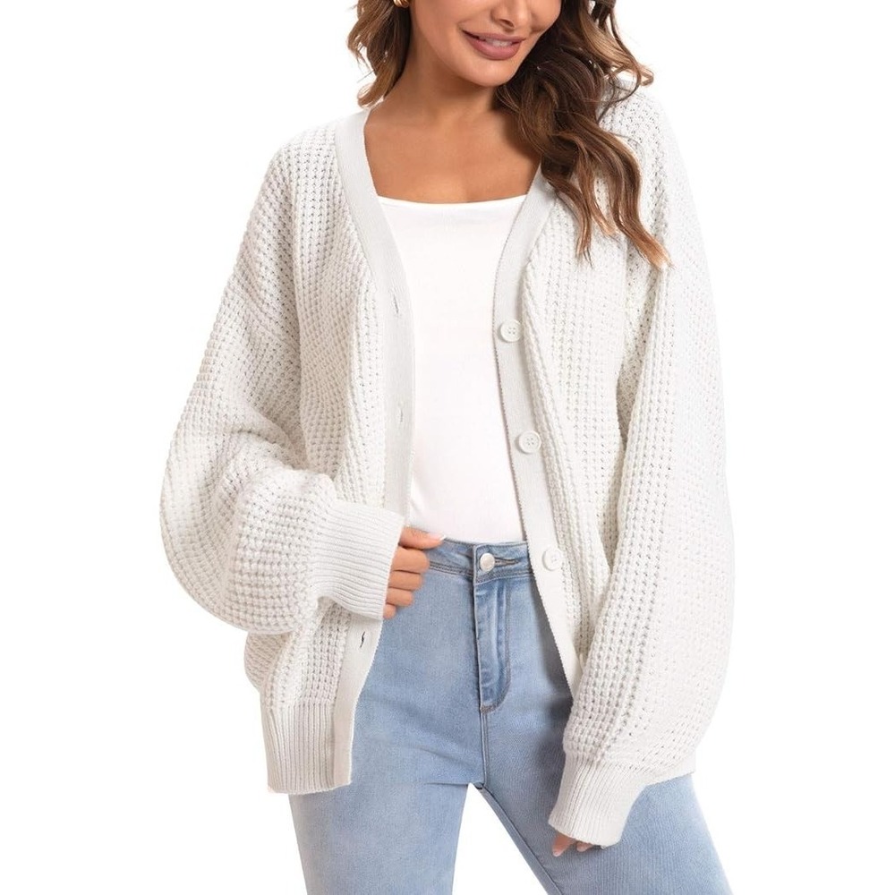 NWT 100% Cotton Button Down Knit Cardigan Plus Size 3X Long Sleeves Ivory